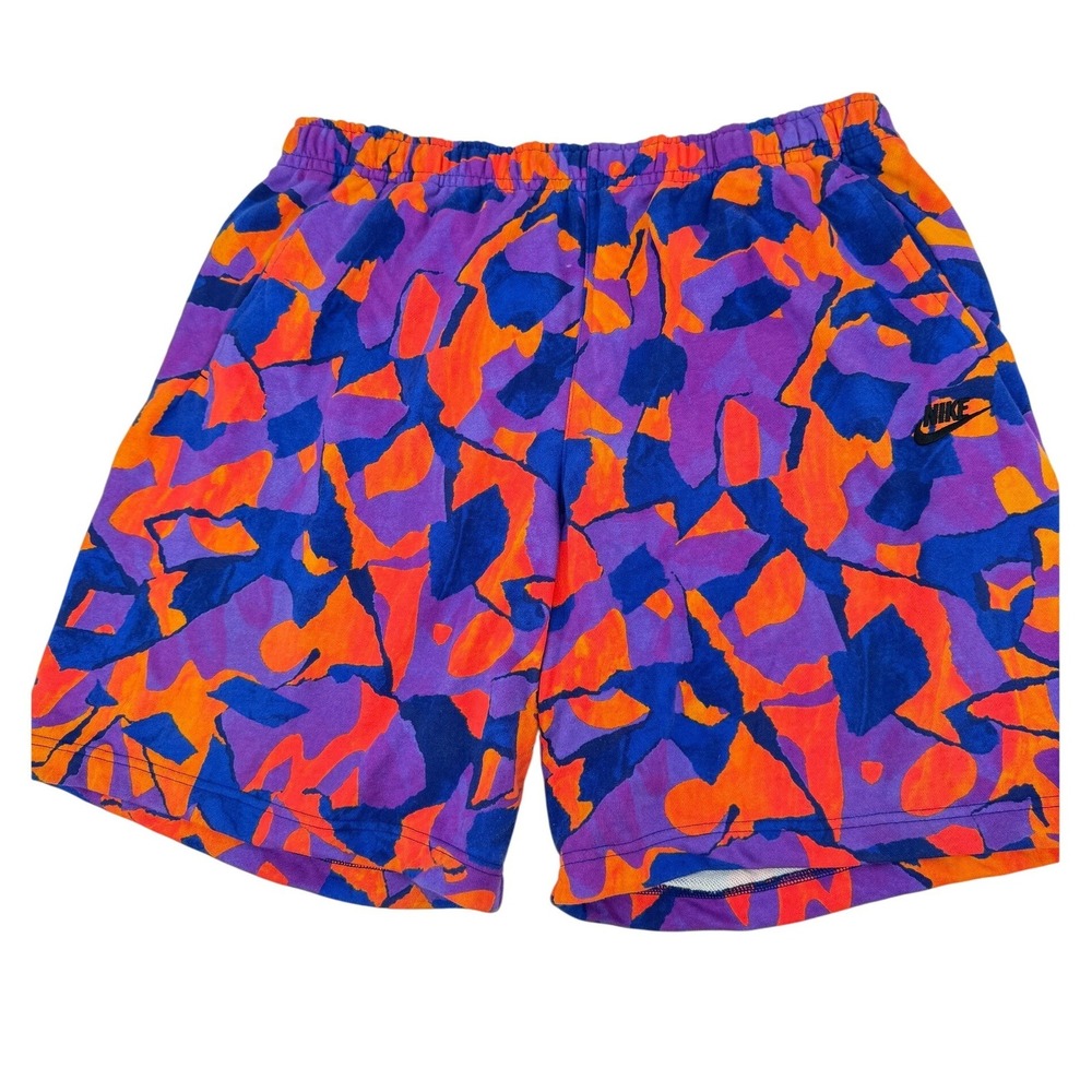 Nike Club Fleece Shorts Mens‎ 2XL Purple Orange Abstract Print Camo